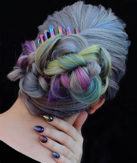 metallic rainbow hair styles rainbow hair color braided hairstyles updo