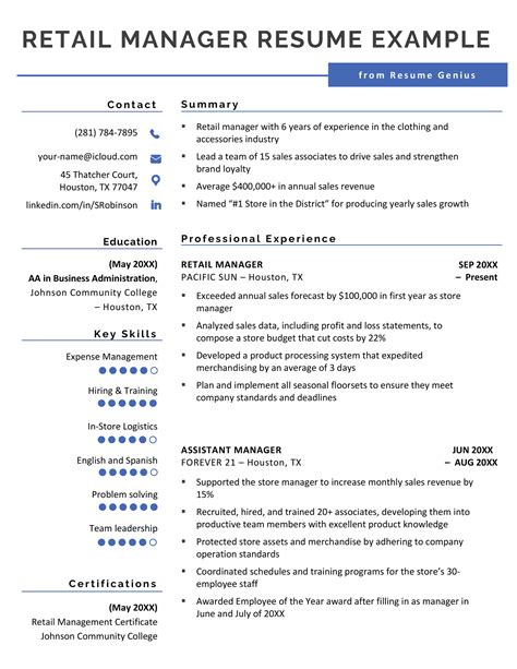 retail manager resume examples writing tips