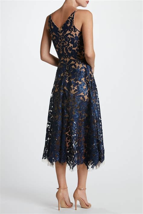 blair sequin lace fit and flare midi dress navy 4