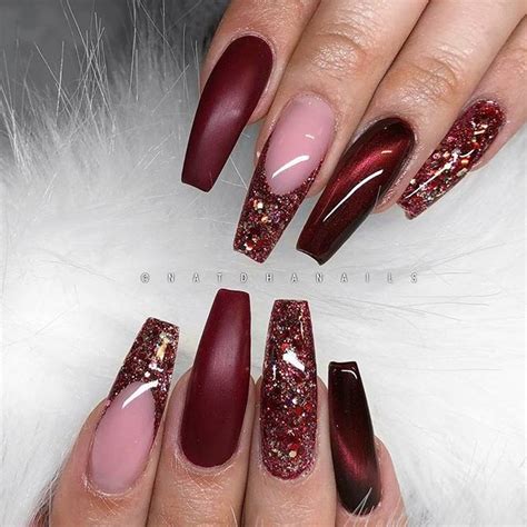 Coffin Tip Nails Red With Design New Expression Nails