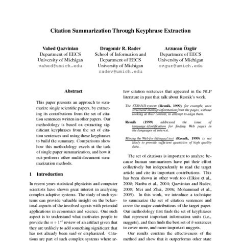 citation summarization  keyphrase extraction acl anthology
