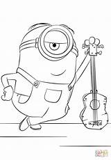 Minion Stuart Coloring Pages Guitar Drawing Printable Kevin Minions Outline Kids Stewart Do Cartoon Drawings Color Print Obrazy Dot Characters sketch template