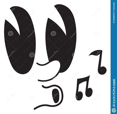 Singing Toon Face Comic Person With Melody Notes Stock Vector