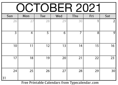 printable october  calendars