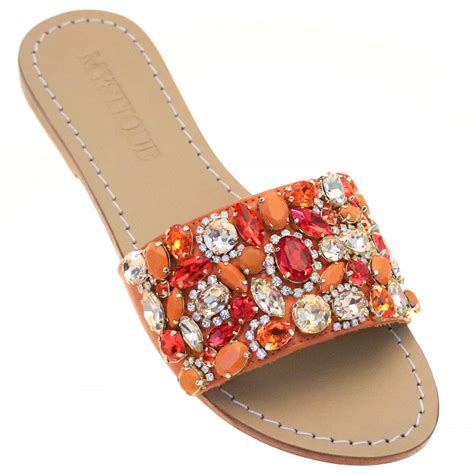 cancun womens orange jeweled  sandals mystique sandals