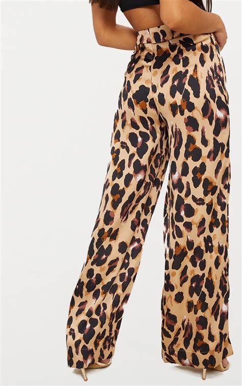 leopard print satin wide leg pants prettylittlething usa