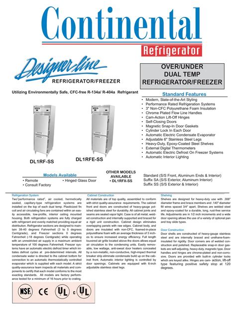 continental refrigerator dlrf ss refrigerator specifications manualslib
