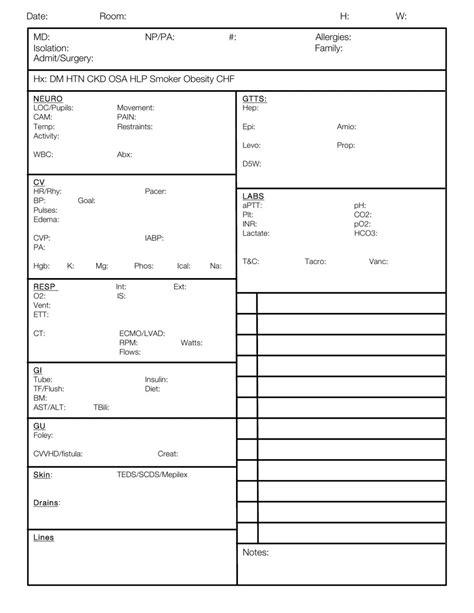 nurse report sheet templates