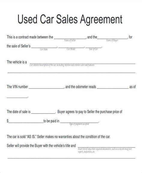 vehicle payment contract template  sample car sales contract
