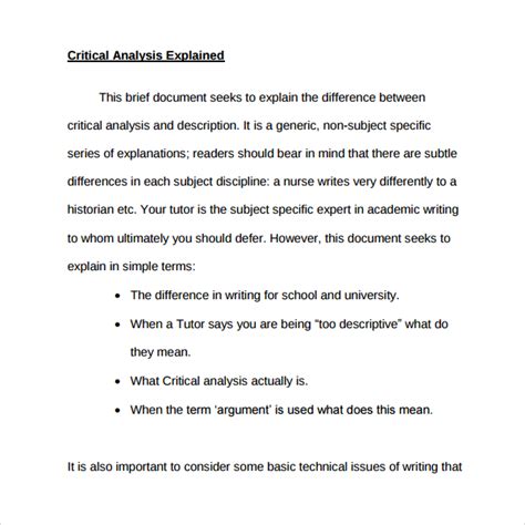 sample critical analysis templates  google docs ms word