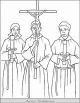 Coloring Altar Servers Crucifix Thecatholickid Carrying Candles Catholic sketch template