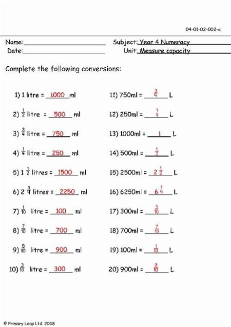 measuring units worksheet answer key fresh measuring capacity
