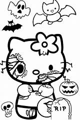 Coloring Spooky Pages Halloween Scary Kitty Hello Zombie Color Print Cute Creepy Kids Printable Adults sketch template