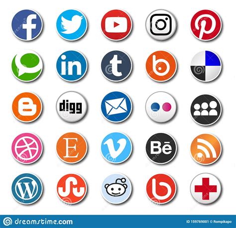 Round Social Media Icons Vector Sharing Buttons For Web Design And