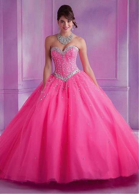 Cecelle 2016 Sparkly Beaded Hot Pink Strapless Ball Gown Prom Dresses