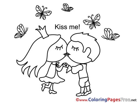 princess kiss  kids valentine  day coloring page