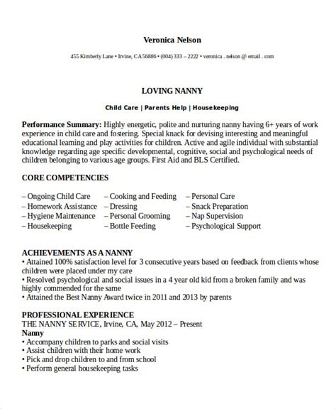 nanny resume template   word  document