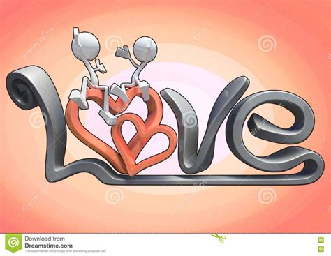 3d Characters Hugging On The Word Love Stock Illustration