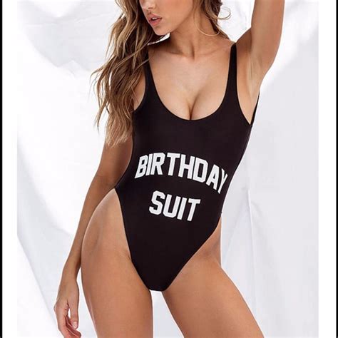 6 Colors Birthday Suit Letter High Cut Sexy Bathing Suit Women One