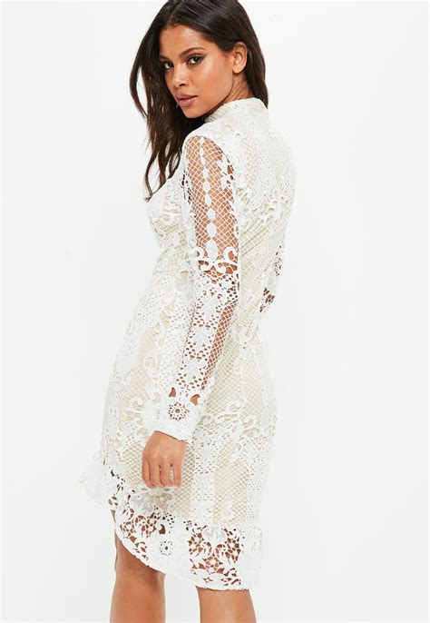 White Lace Long Sleeve Bodycon Dress Missguided