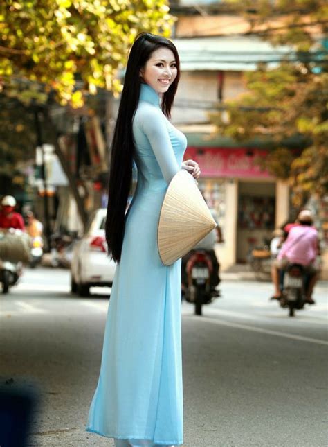 베트남 아오자이 전통의상 Ao Dai Blue Chiffon Dresses Vietnamese
