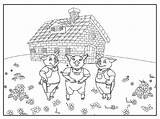 Cerditos Coloring Pigs Lobo Paja sketch template