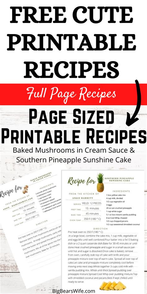 page sized printable recipes baked mushrooms  cream sauce