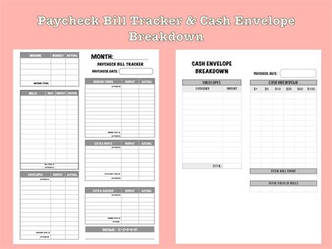 paycheck bill tracker cash envelope breakdown set etsy