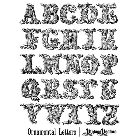 vector art decorative ornamental english letters   alphabet