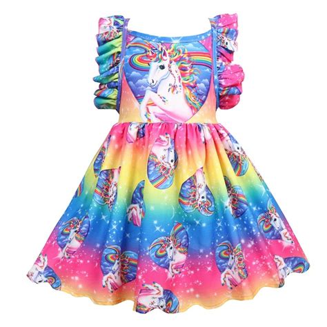 kids floral rainbow dress unicorn party girls princess dress fancy