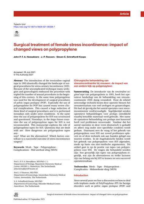 pdf surgical treatment of female stress incontinence impact of