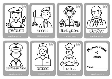 jobs mini coloring cards    ezpzlearncom