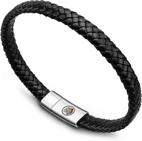 mens leather bracelet classic handmade braided black and brown cuff