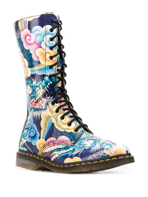 yohji yamamoto pre owned  dr martens  japanese print combat boots   combat boots