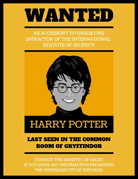 illustrative harry potter wanted poster template personalize