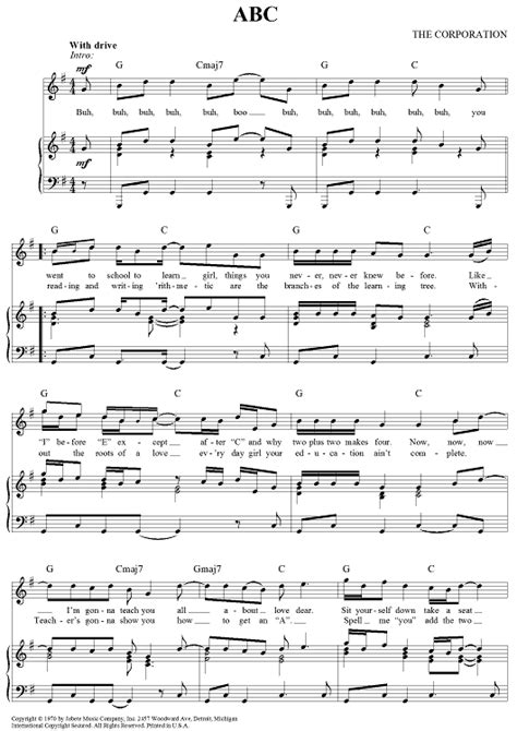 Buy Abc Sheet Music By The Jackson 5 For Piano Vocal Chords