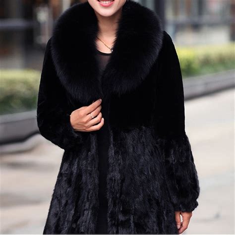 women winter hooded fake fur coats vintage artificial black faux fox fur coat  big size
