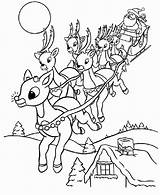 Reindeer Coloring Pages Christmas Santa Rudolph Printable Sleigh Kids Print Adults Color Nosed Red Santas Colouring Sheets Preschool Claus Adult sketch template