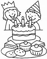 Birthday Coloring Pages Party Kids Cake Boy Drawing Two Chocolate Girl Smiling Happy Candle Color Celebrate Blow Balloons Holding Kid sketch template