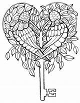 Coloring Pages Mandala Heart Key Choose Board Adult Book Feather Birds sketch template