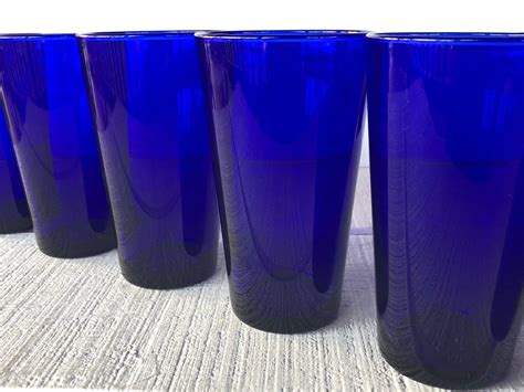 6 Vintage Cobalt Blue Drinking Glasses Libbey 16 Oz Blue Large Etsy