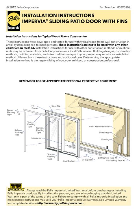 pella impervia sliding patio door  fins  user manual  pages