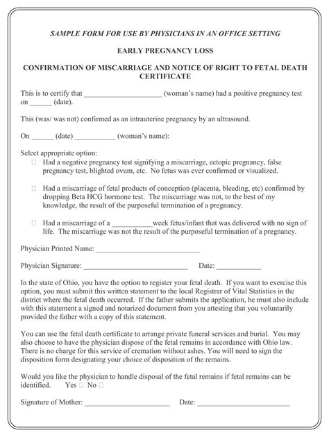 printable miscarriage forms printable forms