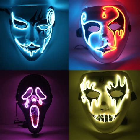 halloween el wire light  led mask neon rave horrific cosplay party costume  ebay