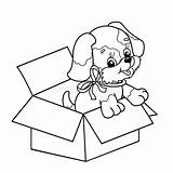 Dog Coloring Bow Puppy Outline Cartoon Box Cute Gift sketch template