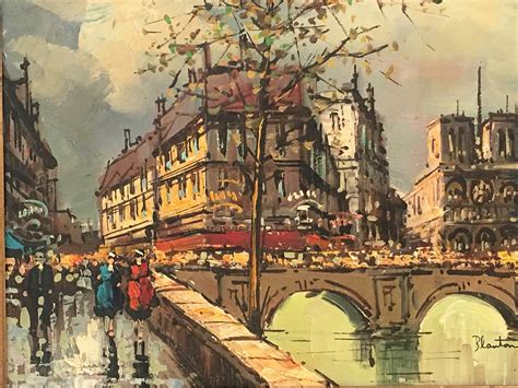 french oil painting original signed vintage paris street scene mid