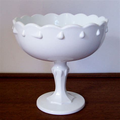 vintage white milk glass pedistal bowl or compote teardr