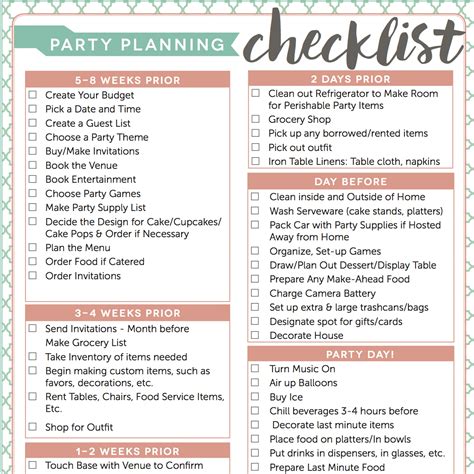 printable party planning checklist   words party planning