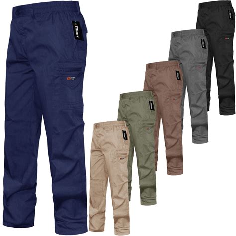 mens elasticated trousers full length summer work jogging cargo combat pants ebay