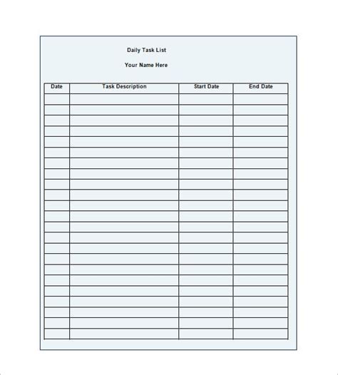 daily task list template   word excel  format